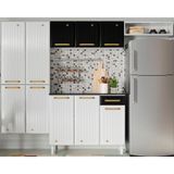 Cozinha Modulada Completa Diamante Smart 4 Peças (2 Armários + 1 Balcão + 1 Paneleiro) Branco/preto - Telasul