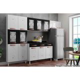 Kit De Cozinha Modulada 3 Peças Mirage New 4 Peças (2 Armários C/5 Portas Vidro + 1 Balcão + 1 Paneleiro) Branco/preto - Telasul