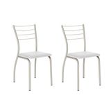 Kit 2 Cadeiras Sala Jantar 1700 2 Un Prata - Assento Courano Branco - Carraro