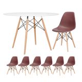 KIT - Mesa redonda Eames 120 cm branco + 6 cadeiras Eiffel DSW marrom