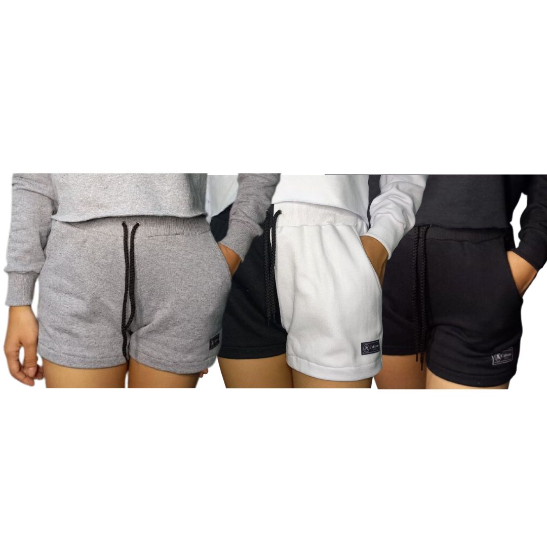 Kit 3 Shorts Moletom Feminino Com 2 Bolsos Básico Casual Treino