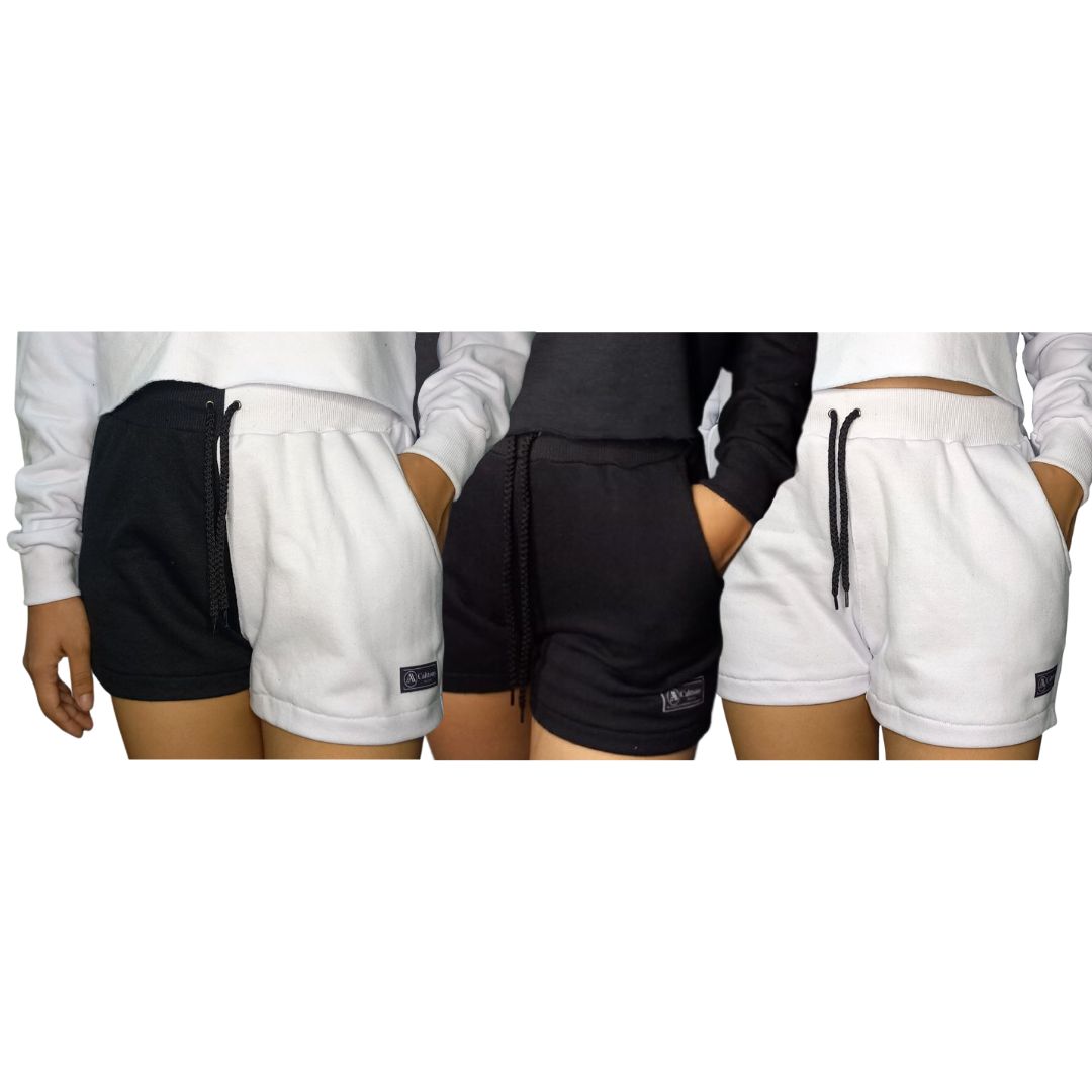 Kit 3 Shorts Moletom Feminino Com 2 Bolsos Básico Casual Treino