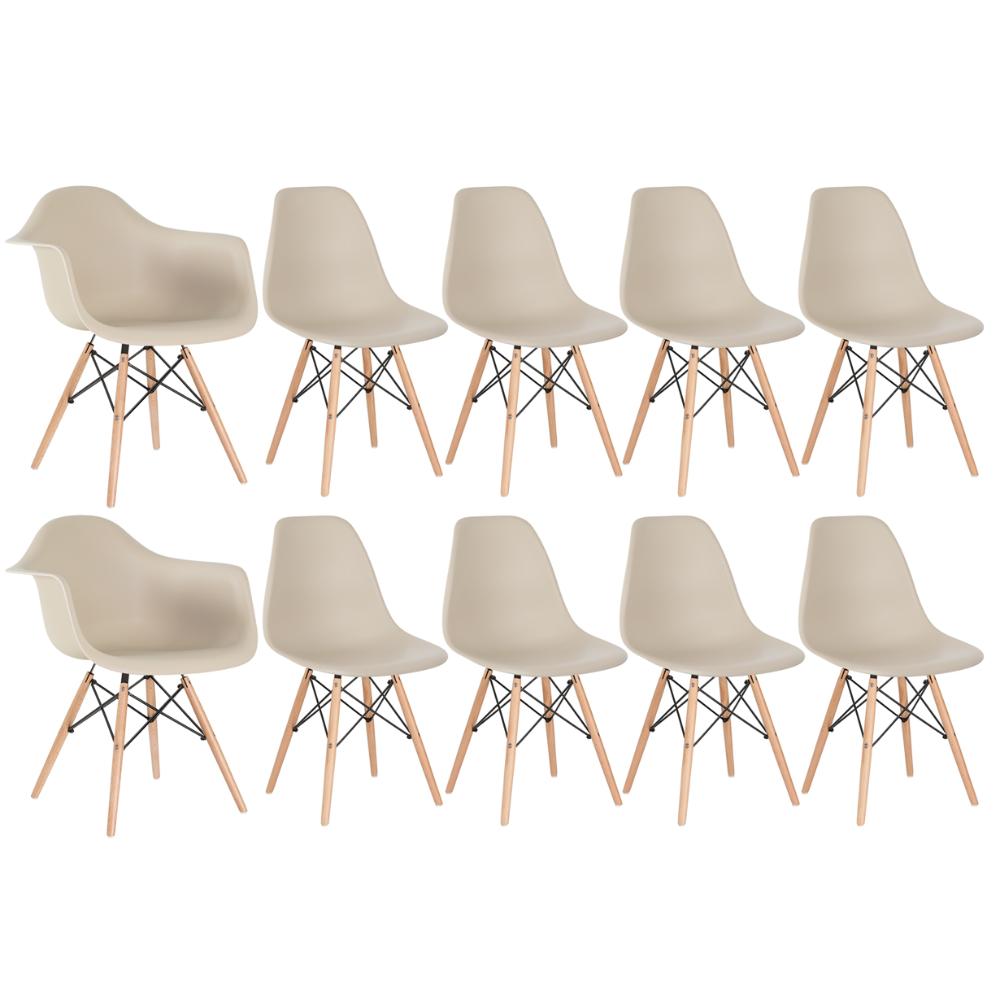 Conjunto 2 x cadeiras Eames DAW com braços + 8 cadeiras Eiffel DSW - Nude