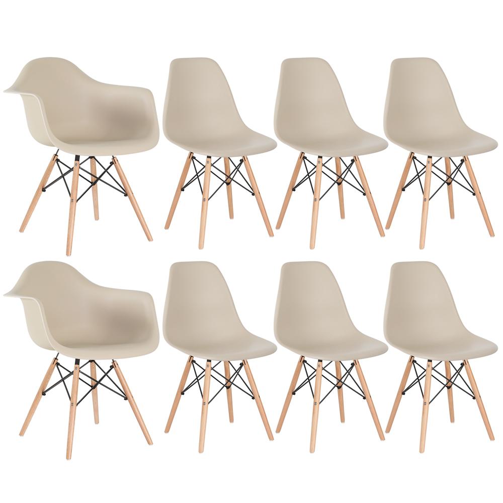 Conjunto 2 x cadeiras Eames DAW com braços + 6 cadeiras Eiffel DSW - Nude