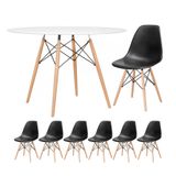 KIT - Mesa redonda Eames 120 cm branco + 6 cadeiras Eiffel DSW preto