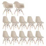 Conjunto 2 x cadeiras Eames DAW com braços + 10 cadeiras Eiffel DSW - Nude