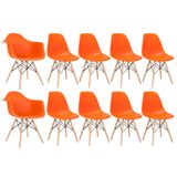 Conjunto 2 x cadeiras Eames DAW com braços + 8 cadeiras Eiffel DSW - Laranja