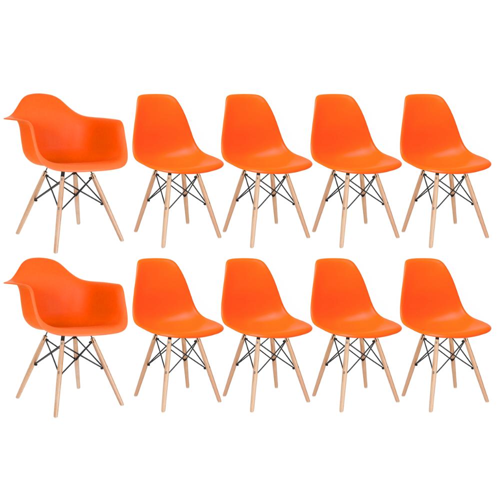 Conjunto 2 x cadeiras Eames DAW com braços + 8 cadeiras Eiffel DSW - Laranja