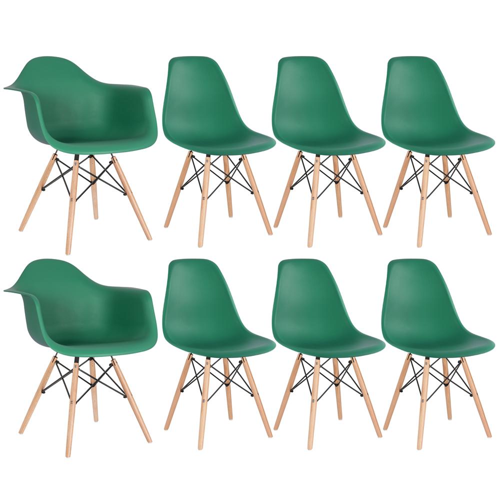 Conjunto 2 x cadeiras Eames DAW com braços + 6 cadeiras Eiffel DSW - Verde escuro