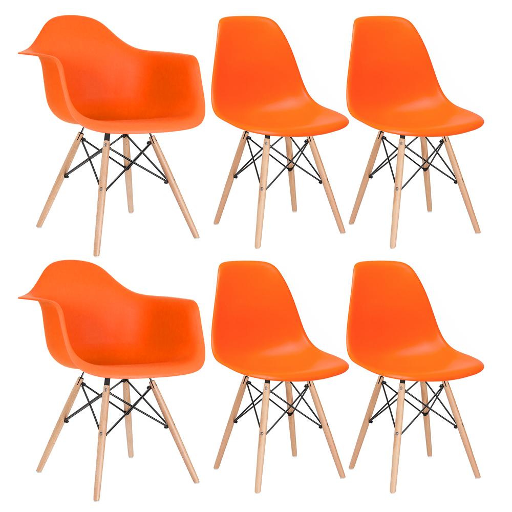 Conjunto 2 x cadeiras Eames DAW com braços + 4 cadeiras Eiffel DSW - Laranja