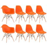 Conjunto 2 x cadeiras Eames DAW com braços + 6 cadeiras Eiffel DSW - Laranja