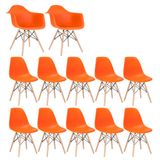 Conjunto 2 x cadeiras Eames DAW com braços + 10 cadeiras Eiffel DSW - Laranja