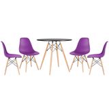 Conjunto - Mesa Eames 80 cm preto + 4 cadeiras Eames Eiffel DSW roxo