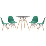 Conjunto - Mesa Eames 80 cm preto + 4 cadeiras Eames Eiffel DSW verde escuro