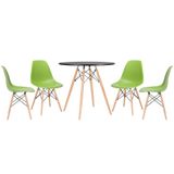 Conjunto - Mesa Eames 80 cm preto + 4 cadeiras Eames Eiffel DSW verde claro