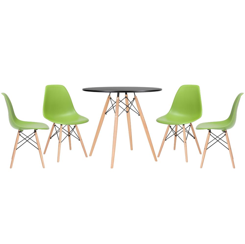 Conjunto - Mesa Eames 80 cm preto + 4 cadeiras Eames Eiffel DSW verde claro