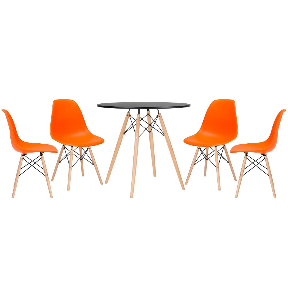 Conjunto - Mesa Eames 80 cm preto + 4 cadeiras Eames Eiffel DSW laranja