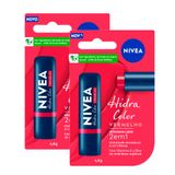 Kit 2 Hidratante Labial Nivea Hidra Color 2 Em 1 Vermelho 4,8g