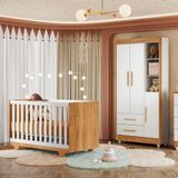 Quarto De Bebê Guarda Roupa 3 Portas E Berço Mini Cama 100% Mdf Nina Amadeirado/branco