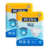 Kit 2 Fralda Geriátrica Bigfral Regular Plus Tamanho M Com 8 Unidades Cada