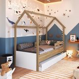 Cama Infantil Montessoriana Com Cama Auxiliar Aveiro Oak/branco
