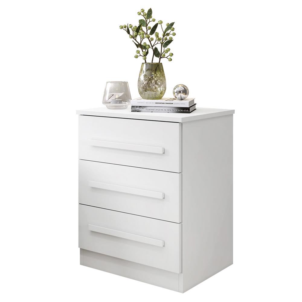 Mesa De Cabeceira Império Quarto Com 3 Gavetas Branco