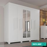 Guarda-roupa Casal 100% Mdf 6 Portas Com Espelho 4 Gavetas Londres Prime Imop Branco Neve