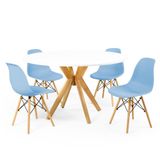 Conjunto Mesa De Jantar Redonda Marci Branca 120cm Com 4 Cadeiras Eames Eiffel - Azul Claro