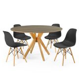 Conjunto Mesa De Jantar Redonda Marci Natural 120cm Com 4 Cadeiras Eames Eiffel - Preto