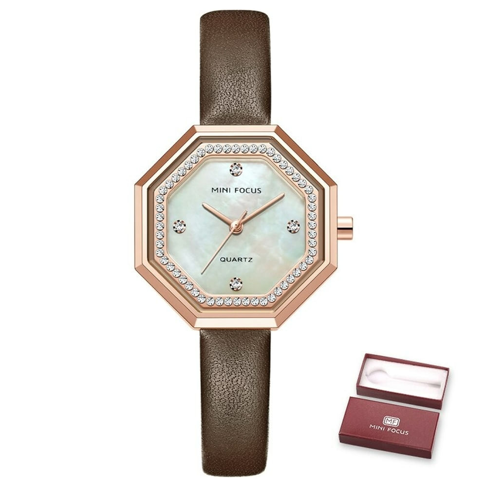 Relógio Feminino Mini Focus Mf0304l À Prova D&#39;água Castanho