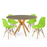 Conjunto Mesa De Jantar Redonda Marci Natural 120cm Com 4 Cadeiras Eames Eiffel - Verde