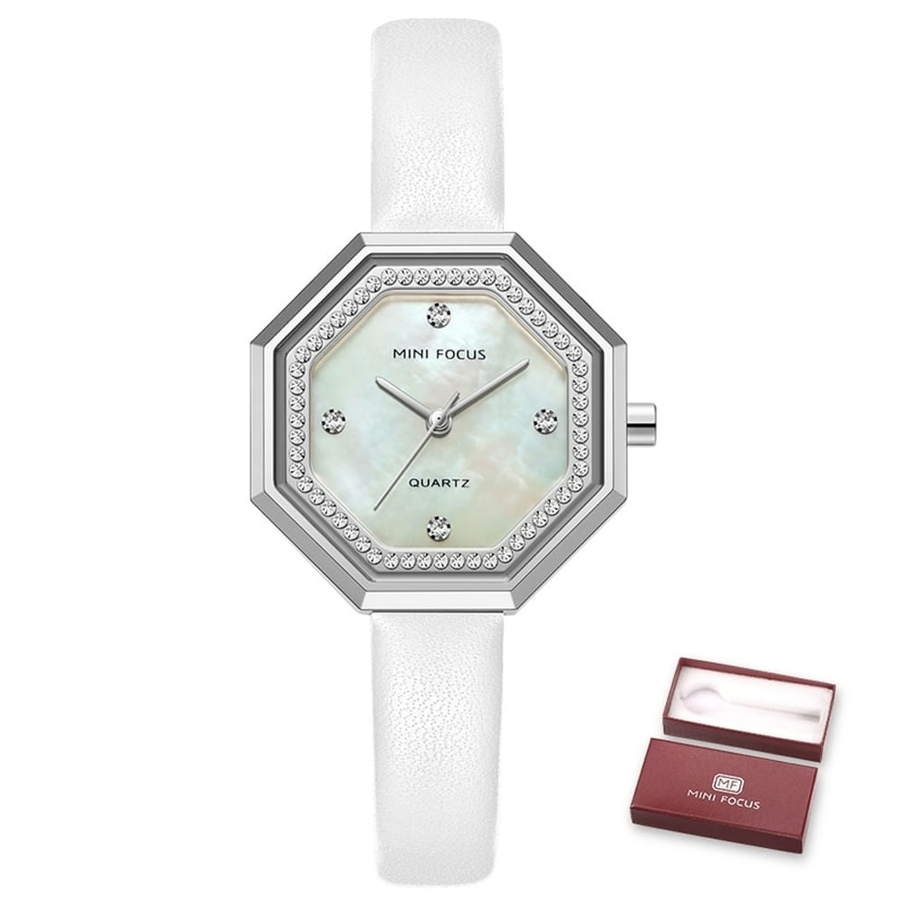 Relógio Feminino Mini Focus Mf0304l À Prova D&#39;água Branco