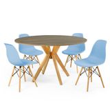 Conjunto Mesa De Jantar Redonda Marci Natural 120cm Com 4 Cadeiras Eames Eiffel - Azul Claro