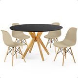 Conjunto Mesa De Jantar Redonda Marci Preta 120cm Com 4 Cadeiras Eames Eiffel - Nude