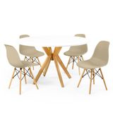 Conjunto Mesa De Jantar Redonda Marci Branca 120cm Com 4 Cadeiras Eames Eiffel - Nude