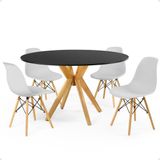 Conjunto Mesa De Jantar Redonda Marci Preta 120cm Com 4 Cadeiras Eames Eiffel - Cinza