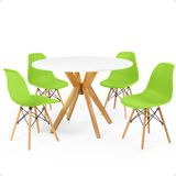 Conjunto Mesa De Jantar Redonda Marci Branca 100cm Com 4 Cadeiras Eames Eiffel - Verde