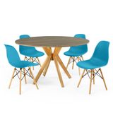 Conjunto Mesa De Jantar Redonda Marci Natural 120cm Com 4 Cadeiras Eames Eiffel - Turquesa