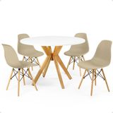 Conjunto Mesa De Jantar Redonda Marci Branca 100cm Com 4 Cadeiras Eames Eiffel - Nude