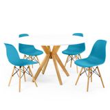 Conjunto Mesa De Jantar Redonda Marci Branca 120cm Com 4 Cadeiras Eames Eiffel - Turquesa