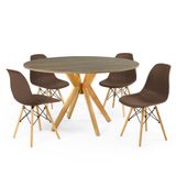 Conjunto Mesa De Jantar Redonda Marci Natural 120cm Com 4 Cadeiras Eames Eiffel - Marrom