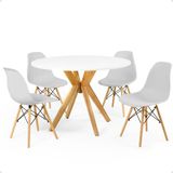 Conjunto Mesa De Jantar Redonda Marci Branca 100cm Com 4 Cadeiras Eames Eiffel - Cinza