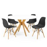 Conjunto Mesa De Jantar Redonda Marci Branca 120cm Com 4 Cadeiras Eames Eiffel - Preto