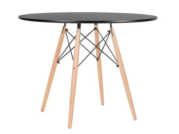 Mesa De Jantar Eames Eiffel 80cm Tampo Redondo Preto Base De Madeira