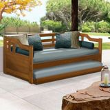 Sofá Cama Para Copa Solteiro De Madeira Maciça Vintage - Castanho