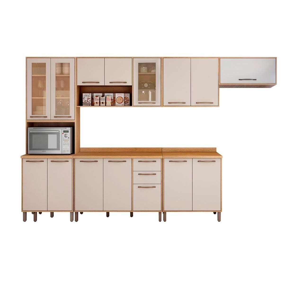 Cozinha Modulada Completa Austria 6 Pecas 1 Paneleiro 3 Armarios 2 Balcoes C6p27 Cinamomo Off White Valdemoveis