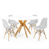 Conjunto Mesa De Jantar Redonda Marci Branca 120cm Com 4 Cadeiras Eames Eiffel - Cinza