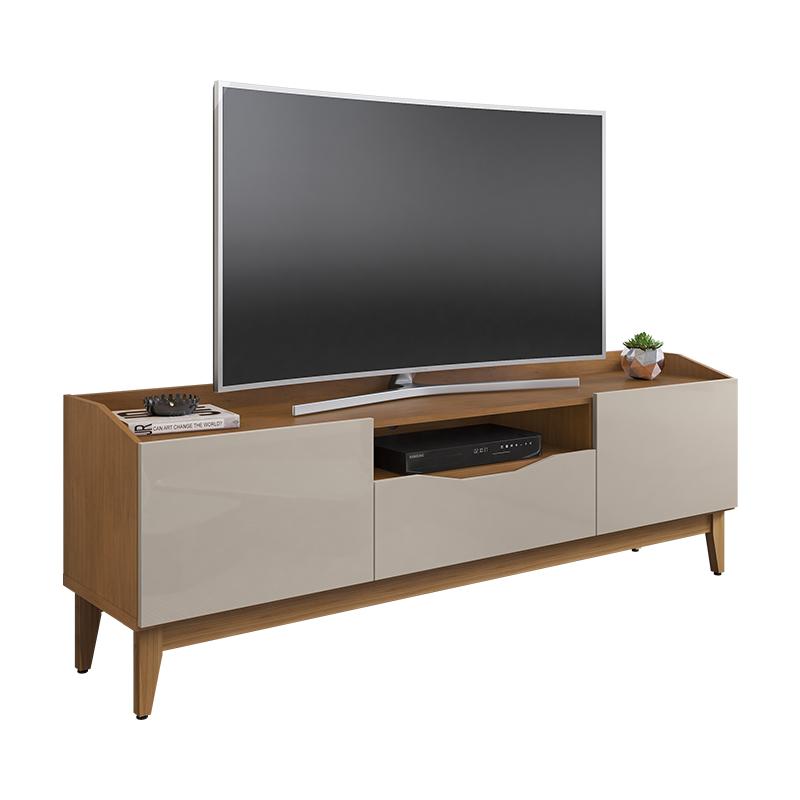 Rack Sala Ravena Para Tv Até 60 Polegadas C/ Pés De Madeira  Cedro/off White