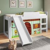 Cama Infantil Com Escorregador E Cortina Diversão Meu Fofinho Art In Móveis Branco
