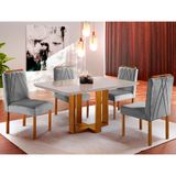 Conjunto Sala De Jantar Mesa E 4 Cadeiras Madeira Maciça Madri Linho Cinza